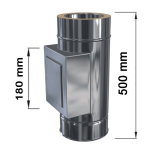 Edelstahlschornstein Pr&uuml;f&ouml;ffnung / Reinigungskasten mit T&uuml;r DW 80 mm Standard Plus 0,5 mm