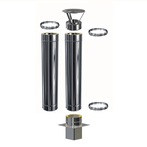 Edelstahl Schornsteinverl&auml;ngerung Einschub eckig DW 150 mm 2,0 m ohne Pr&uuml;f&ouml;ffnung / Regenhaube Standard 0,5 mm
