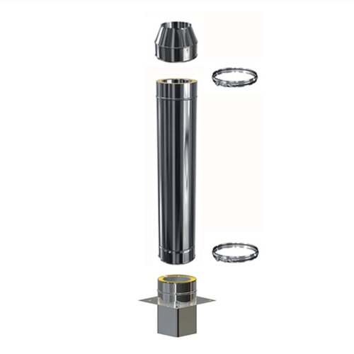 Edelstahl Schornsteinverl&auml;ngerung Einschub eckig DW 160 mm 1,0 m ohne Pr&uuml;f&ouml;ffnung / M&uuml;ndungsabschluss konisch Standard 0,5 mm