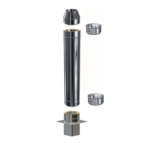 Edelstahl Schornsteinverl&auml;ngerung Einschub eckig DW 160 mm 1,0 m ohne Pr&uuml;f&ouml;ffnung / M&uuml;ndungsabschluss konisch Premium 0,6 mm