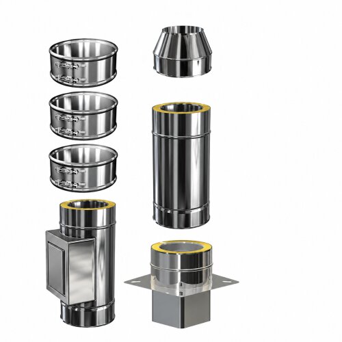 Schornsteinverlängerung DW 160 mm 1,0 m Einschub eckig mit Prüföffnung / Mündungsabschluss konisch Premium 0,6 mm
