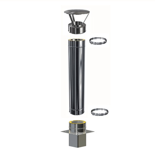 Edelstahl Schornsteinverl&auml;ngerung Einschub eckig DW 200 mm 1,0 m ohne Pr&uuml;f&ouml;ffnung / Regenhaube Standard 0,5 mm