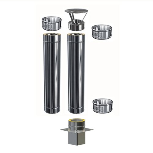 Edelstahl Schornsteinverlängerung Einschub eckig DW 200 mm 2,0 m ohne Prüföffnung / Regenhaube Premium Plus 0,8 mm
