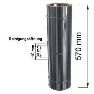 Edelstahlschornstein L&auml;ngenelement mit Revision (Reinigungst&uuml;r) DW 80 mm Standard Plus 0,5 mm