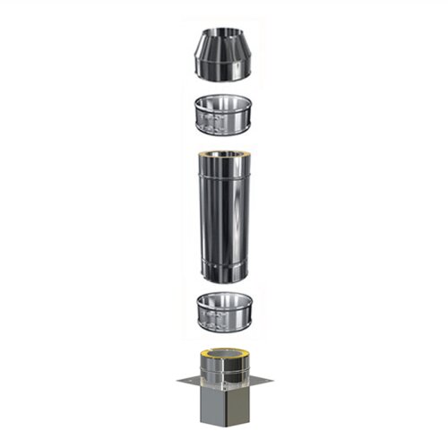 Edelstahl Schornsteinverlängerung Einschub eckig DW 250 mm 0,5 m ohne Prüföffnung / Mündungsabschluss konisch Premium 0,6 mm