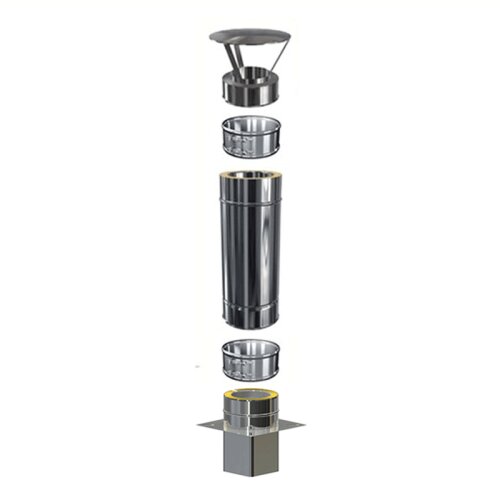 Edelstahl Schornsteinverlängerung Einschub eckig DW 250 mm 0,5 m ohne Prüföffnung / Regenhaube Premium Plus 0,8 mm
