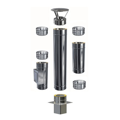 Edelstahl Schornsteinverl&auml;ngerung Einschub eckig DW 250 mm 1,5 m mit zus&auml;tzlicher Pr&uuml;f&ouml;ffnung / Regenhaube Premium Plus 0,8 mm