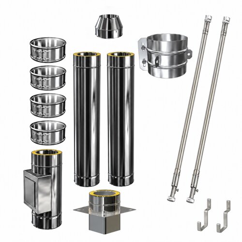 Schornsteinverlängerung DW 250 mm 2,5 m Einschub eckig mit Prüföffnung / Mündungsabschluss konisch Premium 0,6 mm
