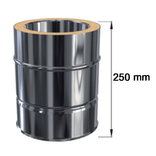 Edelstahlschornstein Längenelement doppelwandig DW 100 mm 250 mm Standard Plus 0,5 mm