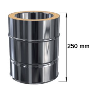 Edelstahlschornstein L&auml;ngenelement doppelwandig DW 160 mm 250 mm Standard Plus 0,5 mm