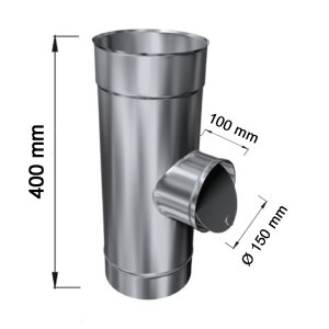 Edelstahlschornstein einwandig T-St&uuml;ck mit Zugbegrenzer DN 130 mm Premium Plus 0,8 mm