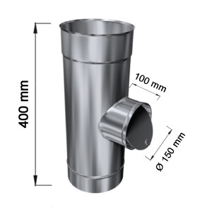 Edelstahlschornstein einwandig T-St&uuml;ck mit Zugbegrenzer DN 200 mm Standard 0,5 mm