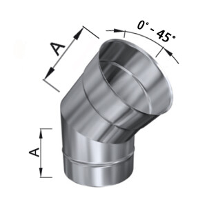 Edelstahlschornstein einwandig Bogen verstellbar 0-45&deg; DN 120 mm Standard 0,5 mm