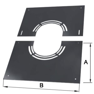 Edelstahlschornstein Deckenblende 2-teilig mit Hinterl&uuml;ftung 30-50&deg; DW 80 mm