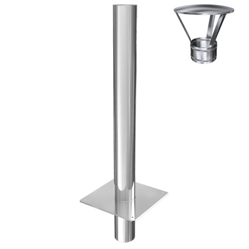 Edelstahl Schornsteinverlängerung / Kaminverlängerung 1000 mm einwandig mit Regenhaube DN 300 mm Premium 0,6 mm