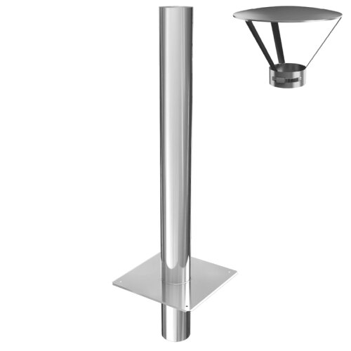 Edelstahl Schornsteinverl&auml;ngerung / Kaminverl&auml;ngerung 1000 mm einwandig inkl. Regenhaube mit Klemmband DN 120 mm Premium 0,6 mm