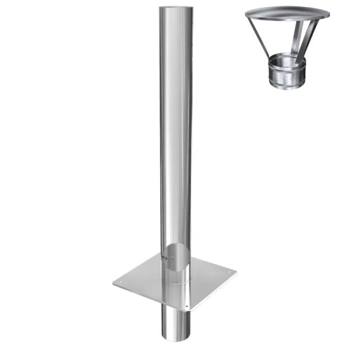 Edelstahl Schornsteinverl&auml;ngerung / Kaminverl&auml;ngerung 1000 mm einwandig mit Regenhaube und Pr&uuml;f&ouml;ffnung DN 180 mm Standard 0,5 mm