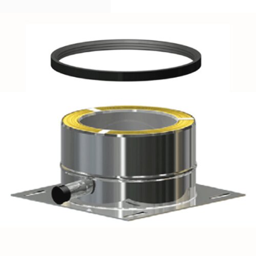 Edelstahlschornstein Grundplatte mit Kondensatablauf f&uuml;r &Uuml;berdruckbetrieb DW 130 mm Standard 0,5 mm
