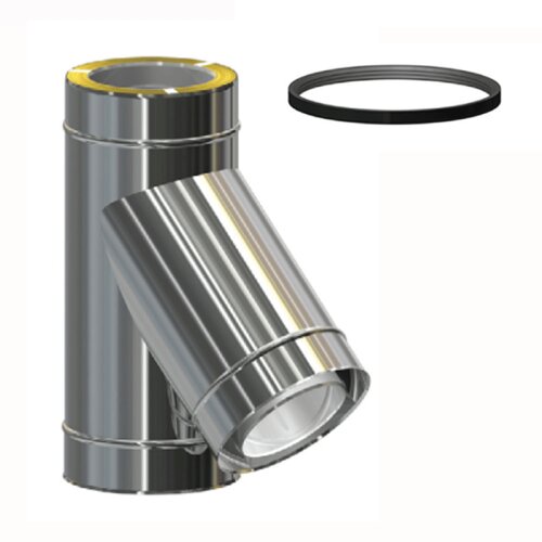 Edelstahlschornstein Feuerungsanschluss 45&deg; doppelwandig f&uuml;r &Uuml;berdruck-Betrieb DW 160 mm Premium 0,6 mm