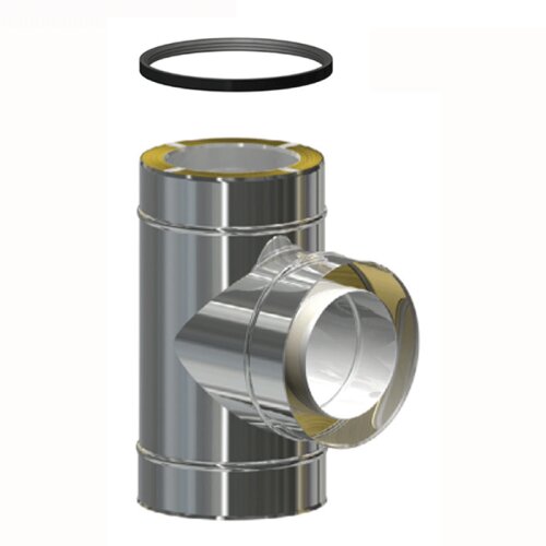 Edelstahlschornstein Feuerungsanschluss 87&deg; doppelwandig f&uuml;r &Uuml;berdruck-Betrieb DW 200 mm Premium 0,6 mm