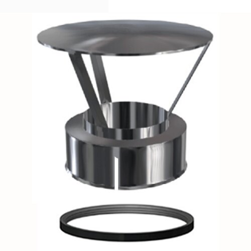 Edelstahlschornstein doppelwandig Universal Regenhaube mit M&uuml;ndungsabschluss und Dichtungsring DW 80 mm
