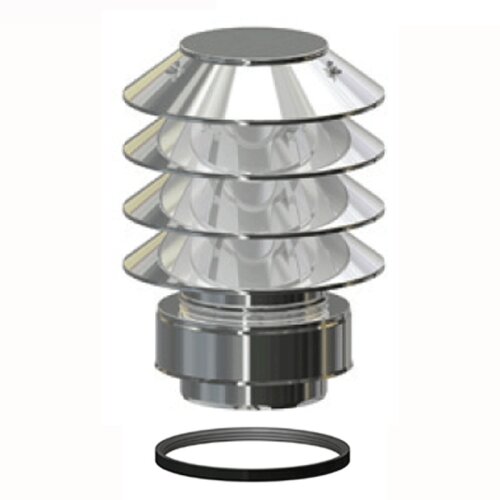 Edelstahlschornstein doppelwandig Universal Regenhaube mit Lammelenkopf und Dichtungsring DW 130 mm