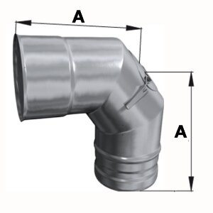 Edelstahlschornstein einwandig Bogen / Winkel 93&deg; mit Revision DN 130 mm