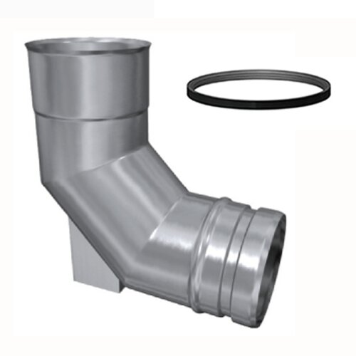 Edelstahlschornstein einwandig Bogen / Winkel 93&deg; mit Auflage DN 80 mm
