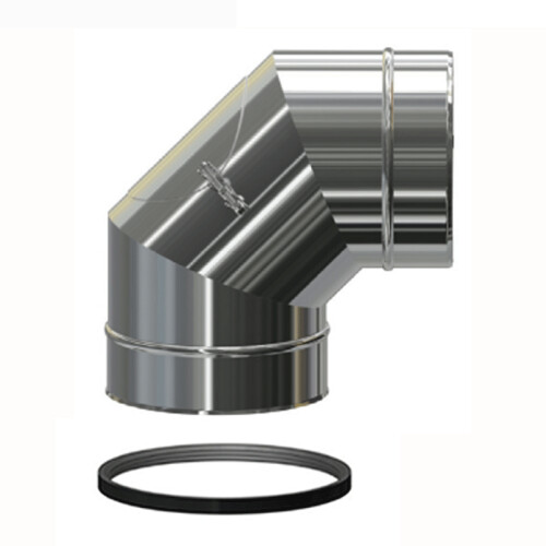 Edelstahlschornstein Bogen 93&deg; mit Revisions&ouml;ffnung f&uuml;r &Uuml;berdruckbetrieb DW 120 mm Modell 1 Premium 0,6 mm