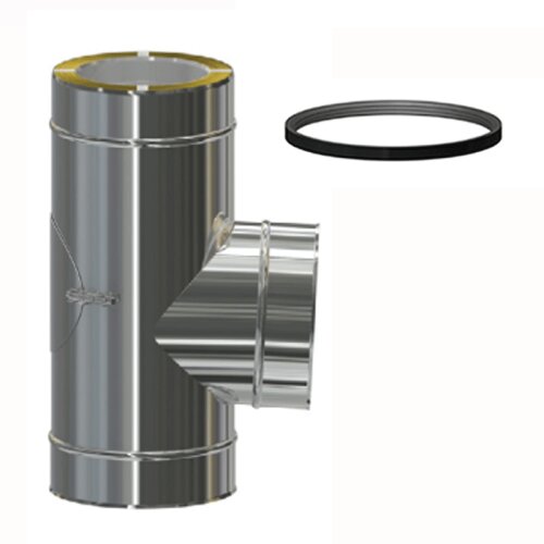 Edelstahlschornstein Bogen 93&deg; mit Auflage und Revisions&ouml;ffnung f&uuml;r &Uuml;berdruckbetrieb DW 300 mm Modell 3 Standard 0,5 mm