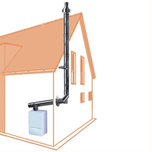 Konzentrisches Edelstahl Luft-Abgas-System Bausatz für außen Ø 60/100 mm 11,0 m 0,5 mm