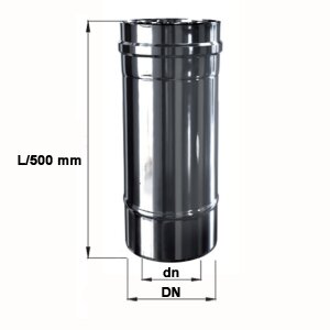 Edelstahl Luft-Abgas-System konzentrisch L&auml;ngenelement 500 mm DN 80/125 mm 0,5 mm