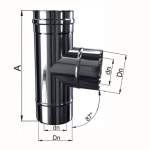 Edelstahl LAS konzentrisch T-Stück 87° DN 60/100 mm 0,4 mm
