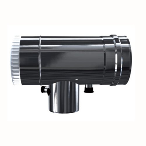 Edelstahl LAS konzentrisch T-St&uuml;ck 90&deg; mit Revi + Kondensat + Me&szlig;stutzen DN 100/150 mm 0,5 mm