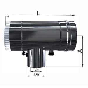Edelstahl LAS konzentrisch T-St&uuml;ck 90&deg; mit Revi + Kondensat + Me&szlig;stutzen DN 100/150 mm 0,5 mm
