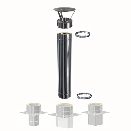 Edelstahl Schornsteinverl&auml;ngerung Sonderanfertigung Einschub nach Ma&szlig; DW 180 mm 1,0 m ohne Pr&uuml;f&ouml;ffnung Regenhaube Standard 0,5 mm