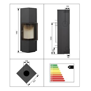 Kaminofen Novaline Canto AMS &ndash; 6 kW mit Speicheroption &amp; Holzgriff