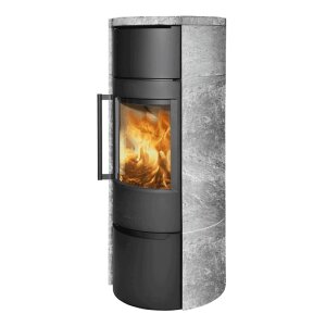 Kaminofen Wiking Luma 6 &ndash; Stahlfarbe schwarz Naturstein Grau