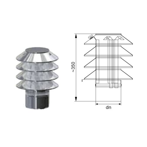 Edelstahlschornstein Einwandig Regenhaube mit Lamellen DN 300 mm