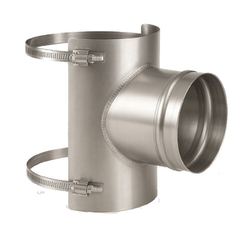 Edelstahlschornstein einwandig Feuerungsanschluss TR 90&deg; Sattelst&uuml;ck DN 100 - 250 mm