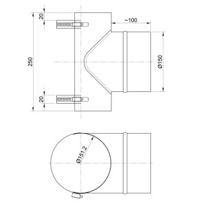 Edelstahlschornstein einwandig Feuerungsanschluss TR 90&deg; Sattelst&uuml;ck DN 100 mm Standard 0,5 mm