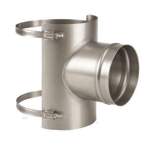Edelstahlschornstein einwandig Feuerungsanschluss TR 90&deg; Sattelst&uuml;ck DN 150 mm Standard 0,5 mm