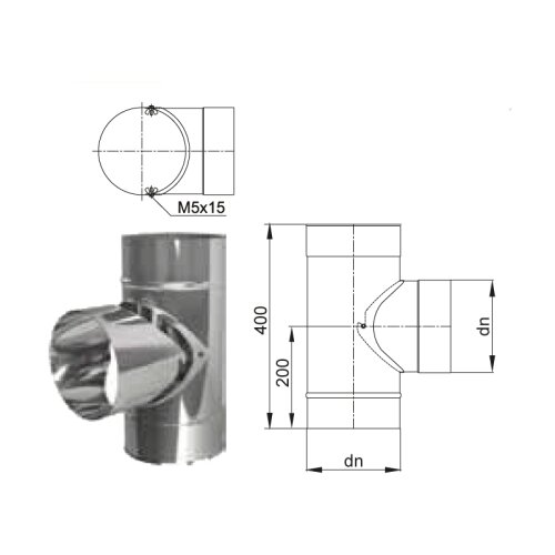 Edelstahlschornstein einwandig TR 90&deg; kurz 2-teilig DN 120 - 250 mm