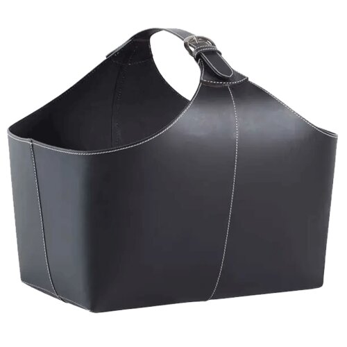 TermaTech Holzkorb Leder Schwarz mit Schnalle &ndash; H 240 mm, L 230 mm, B 380 mm