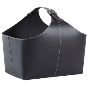 TermaTech Holzkorb Leder Schwarz mit Schnalle &ndash; H 240 mm, L 230 mm, B 380 mm