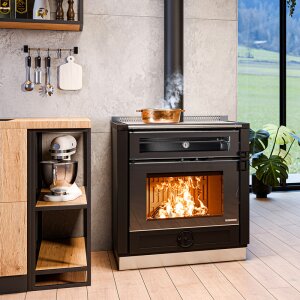 Thermorossi Aurora 80 &ndash; Breiter Holzherd mit Gusskochplatte &amp; Backofen 7,9 kW