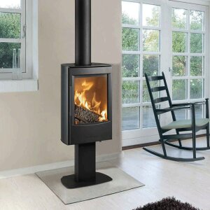 Wiking Miro 1 Kaminofen mit S&auml;ulenfu&szlig; &amp; Seitenscheiben &ndash; 4,9 kW in Schwarz oder Grau