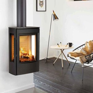 Wiking Miro 1 Kaminofen Wandh&auml;ngend mit Seitenscheiben &ndash; 4,9 kW in Schwarz oder Grau