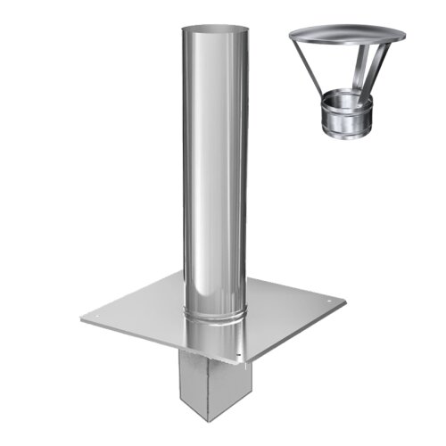 Edelstahl Schornsteinverl&auml;ngerung 500 mm ohne Pr&uuml;f&ouml;ffnung DN 180 mm Einschub eckig Regenhaube 0,6 mm