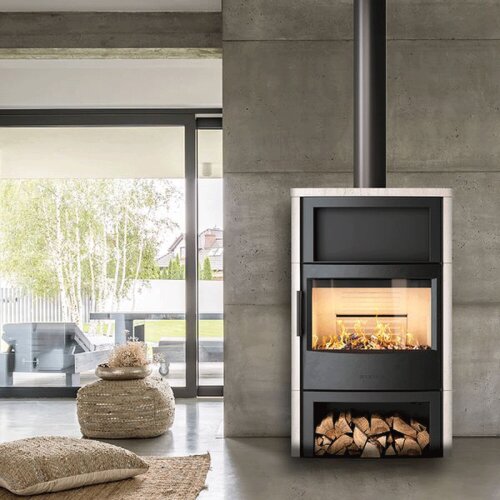 Wiking Maxi 6 &ndash; Kaminofen mit Naturstein, Holzfach &amp; W&auml;rmespeicher-Option